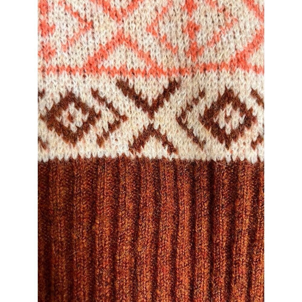 Retro Knit Christmas Sweater Brown XL Roll Neck Western Boho Festive Holiday - Picture 5 of 12